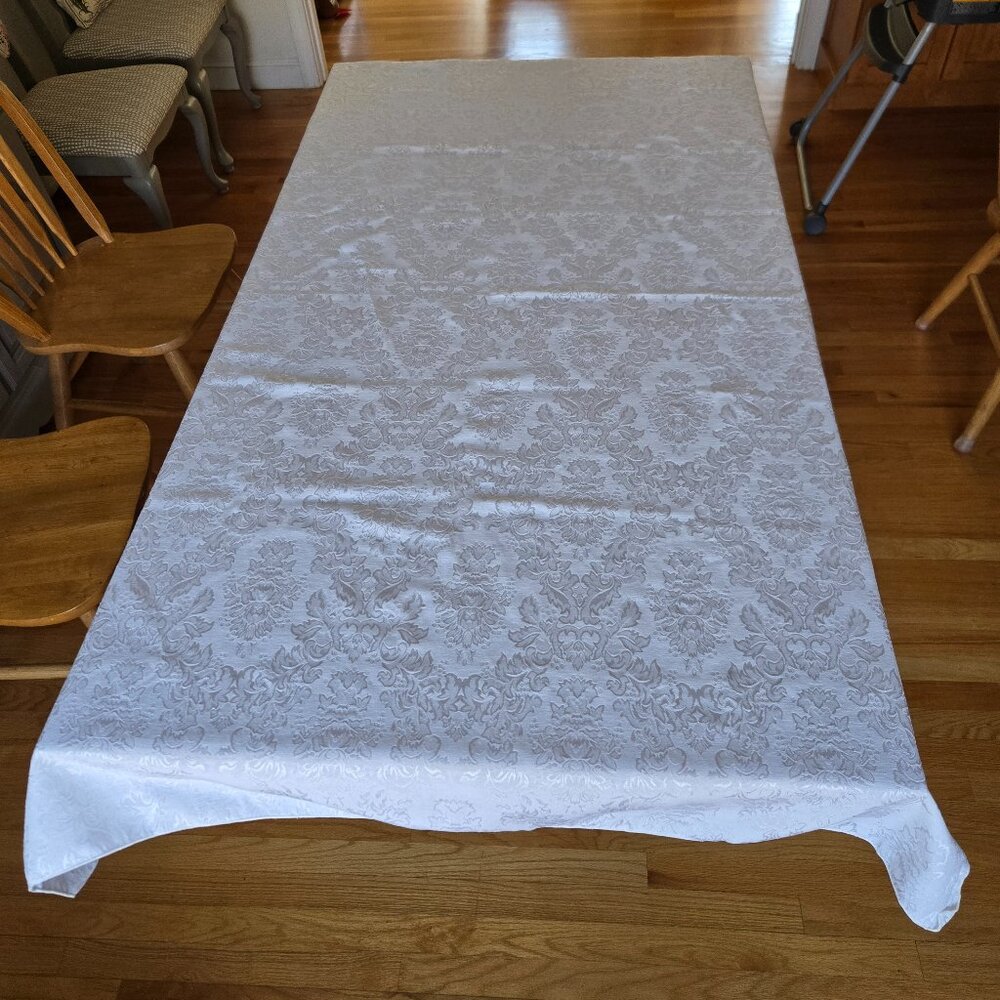 White Damask Floral Tablecloth